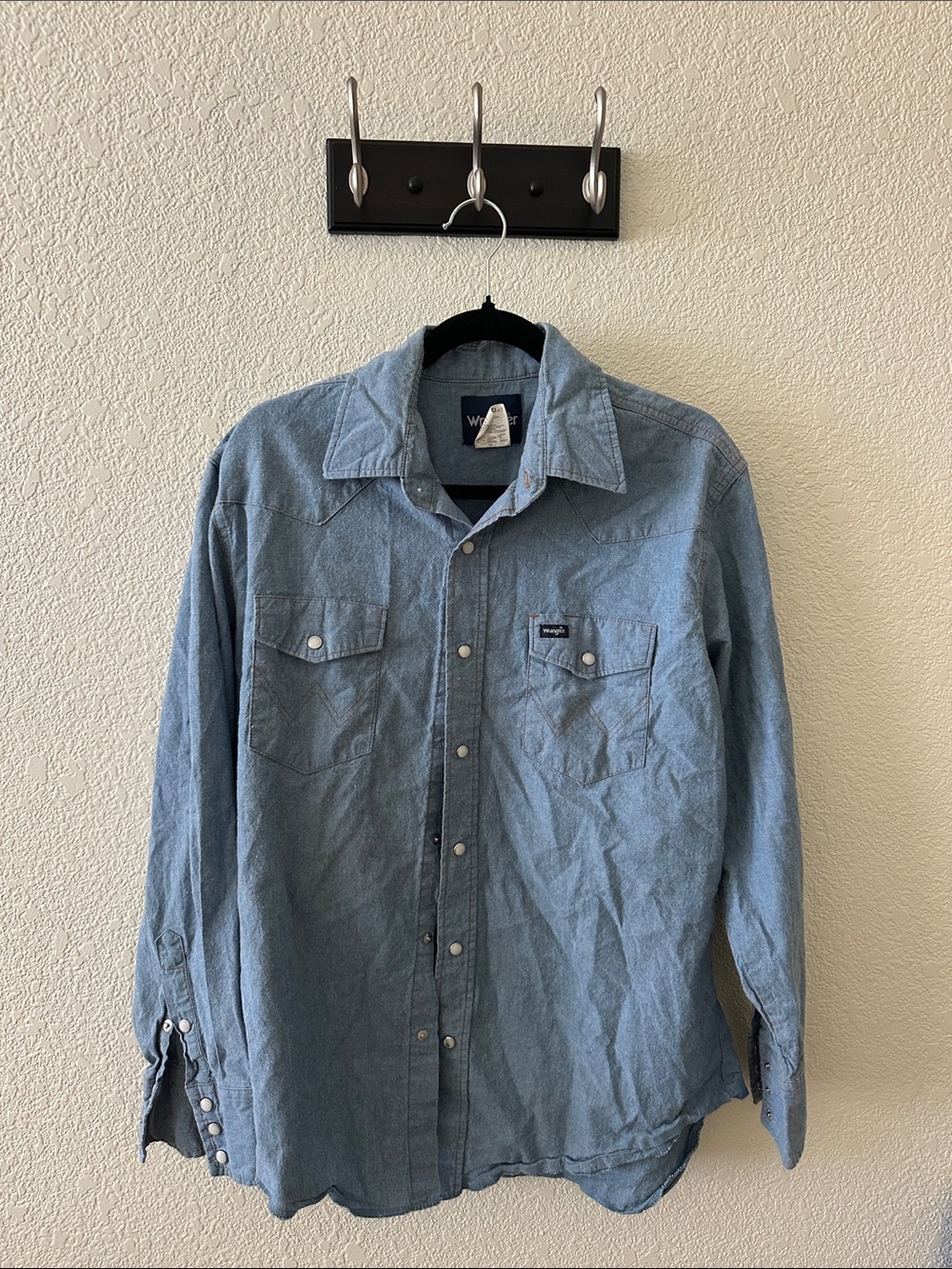Wrangler Light Blue Denim-Style Long-Sleeve Button Shirt